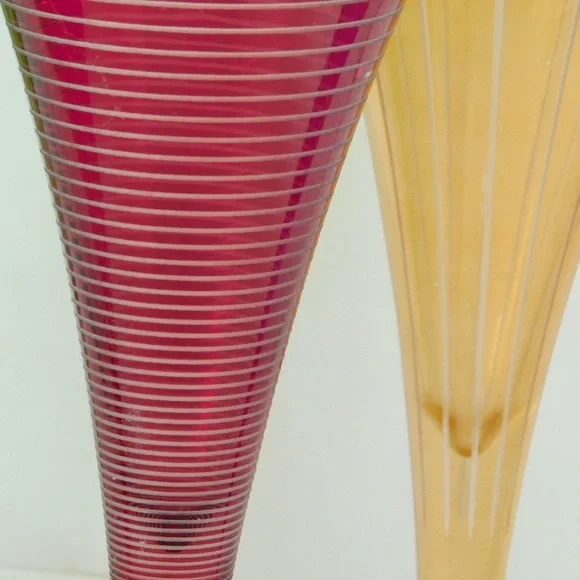 Set of FOUR Colored Etched Fluted Shot Vintage Stemware Glasses